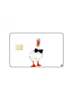 PRINTED BANK CARD STICKER Cute White Duck Drawing Bow Tie