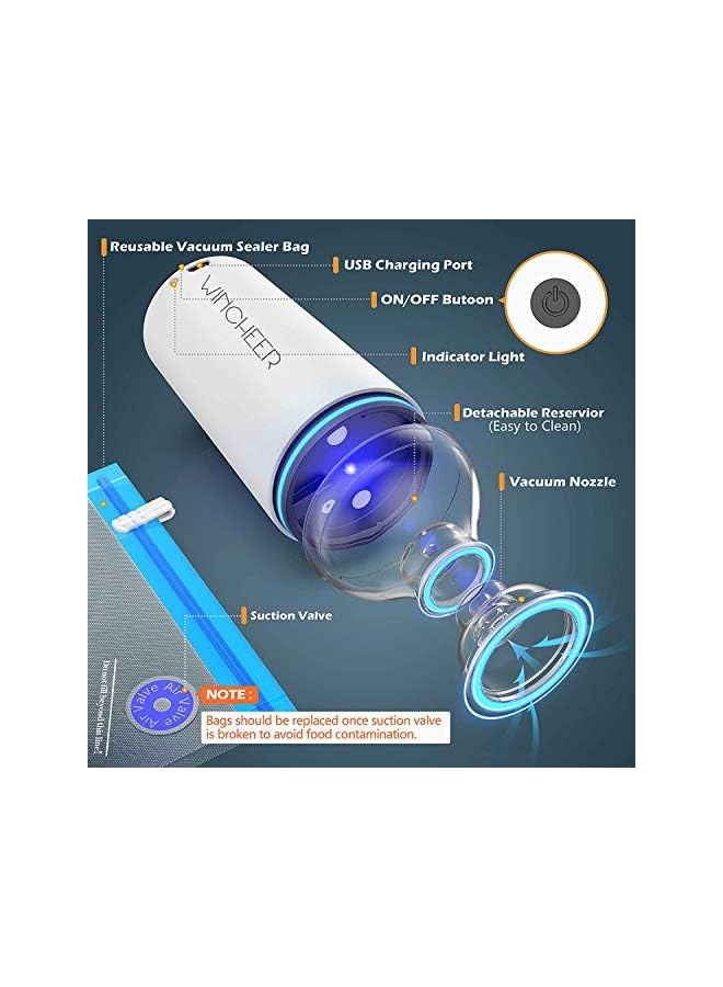 Raxoom Electric Food Vacuum Sealer With 20Pc Reusable Storage Bags, Sous Vide Machine Kit For Anova, Joule Food Cookers Air Pump With 4 Sealing Clips & 4 Sous Vide Clips (Vacuum Sealer & 20 Pack) - Image 3