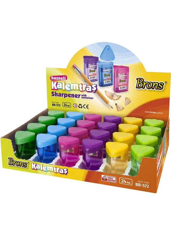 Brons BR-572 Triangular Chamber Pencil Sharpener 1 Piece (Mixed Color)