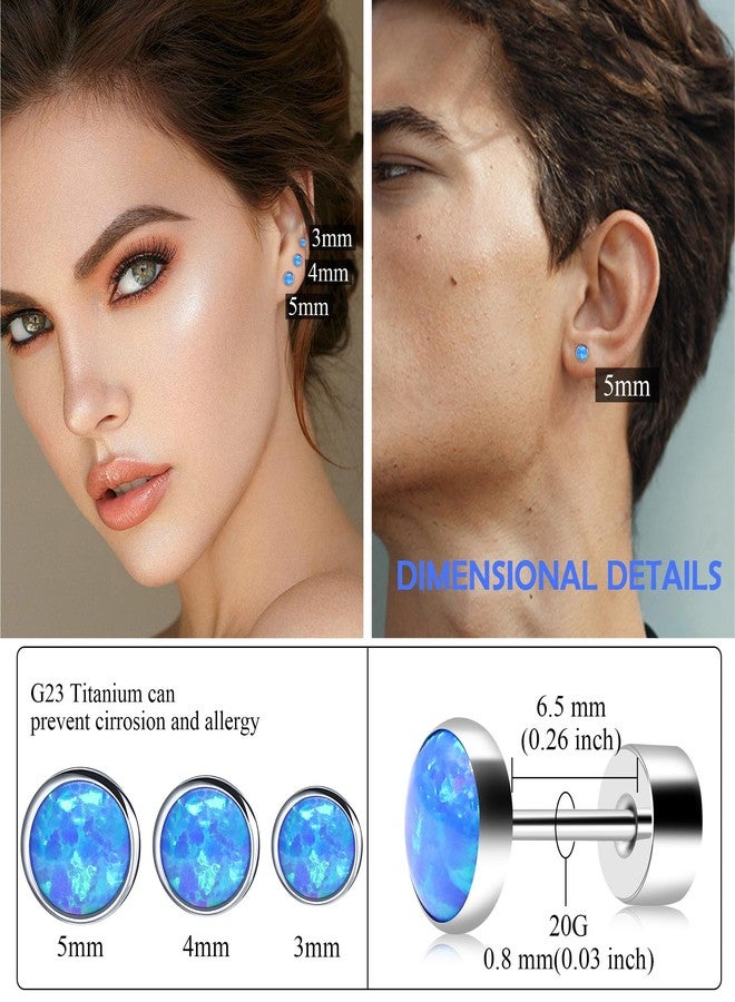 ZDE Titanium Flatback Earrings for Women Opal Blue Pacific Stud Earrings Flat Back Women Earrings Hypoallergenic Cartilage Flatback Earring Tragus Helix Tragus Conch Piercing (Blue Pacific, 3MM) - Image 2