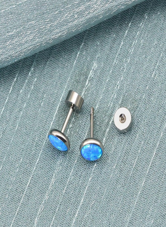ZDE Titanium Flatback Earrings for Women Opal Blue Pacific Stud Earrings Flat Back Women Earrings Hypoallergenic Cartilage Flatback Earring Tragus Helix Tragus Conch Piercing (Blue Pacific, 3MM) - Image 5