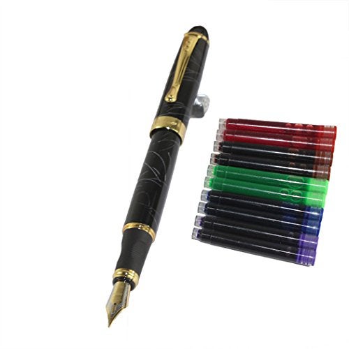 Gullor Jinhao 450 Normal nib Fountain Pen White line with 5 color Ink Cartridges - Image 1