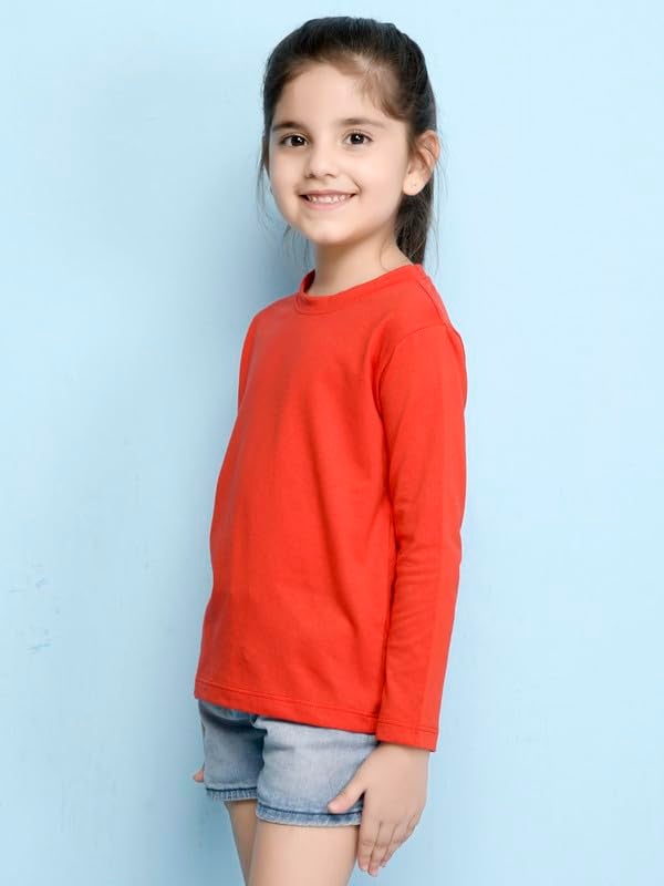 Nusyl Girls Full Sleeves Solid T-Shirt for Kids | Soft Cotton Blend | Comfortable Regular Fit | Casual 2-16 Years | Red - Image 4