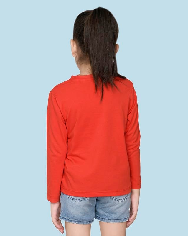 Nusyl Girls Full Sleeves Solid T-Shirt for Kids | Soft Cotton Blend | Comfortable Regular Fit | Casual 2-16 Years | Red - Image 2