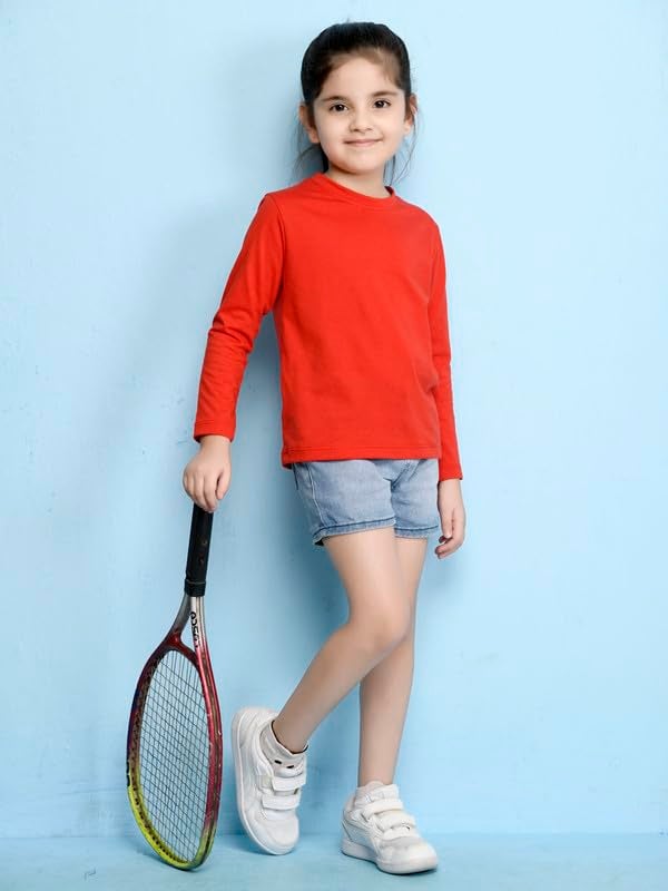Nusyl Girls Full Sleeves Solid T-Shirt for Kids | Soft Cotton Blend | Comfortable Regular Fit | Casual 2-16 Years | Red - Image 5
