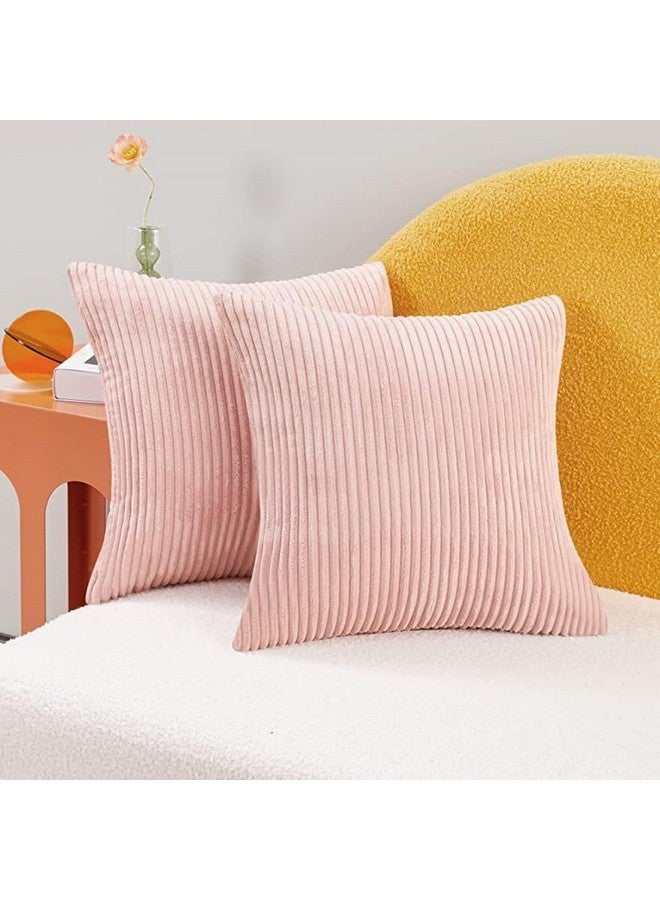 Guffaw Corduroy Cushion Covers 24x24 inches for Sofa, Bed, Couch Chair, Large Size, Square Pillow Shams (Peach, 2) - Image 3