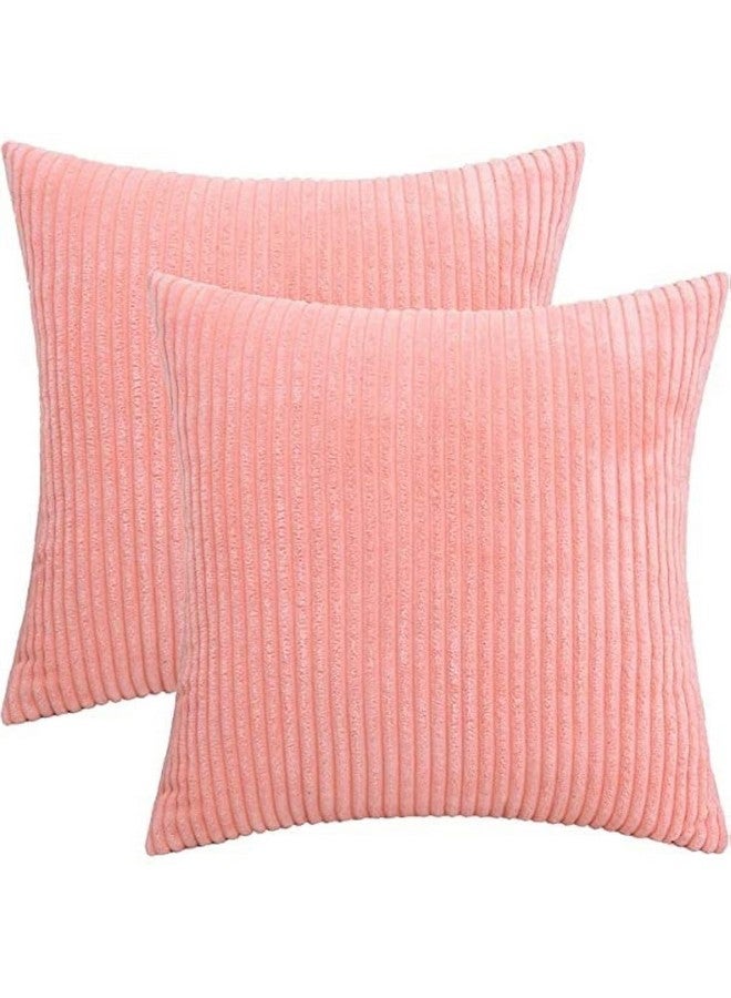 Guffaw Corduroy Cushion Covers 24x24 inches for Sofa, Bed, Couch Chair, Large Size, Square Pillow Shams (Peach, 2) - Image 1