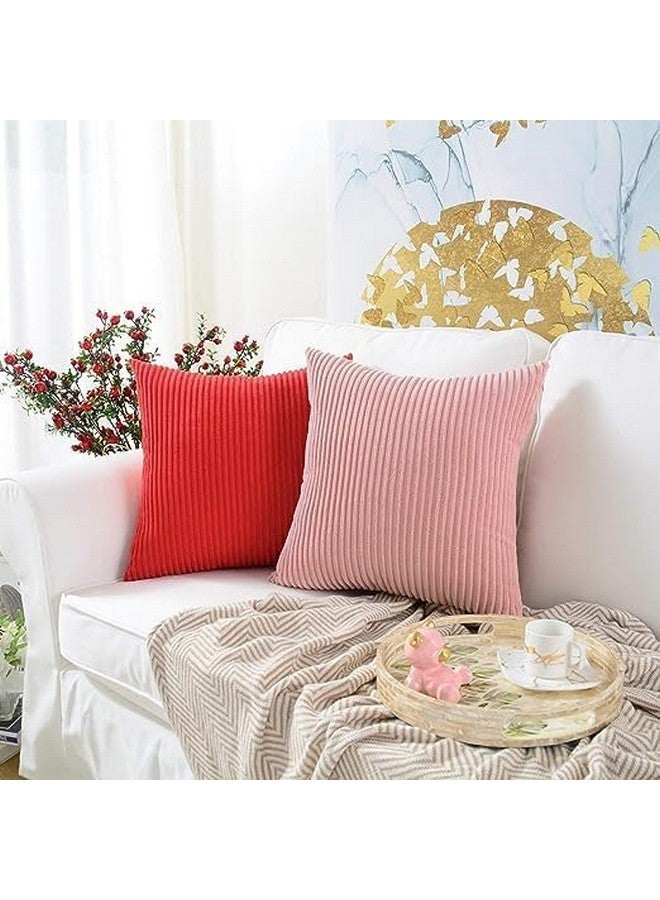 Guffaw Corduroy Cushion Covers 24x24 inches for Sofa, Bed, Couch Chair, Large Size, Square Pillow Shams (Peach, 2) - Image 5