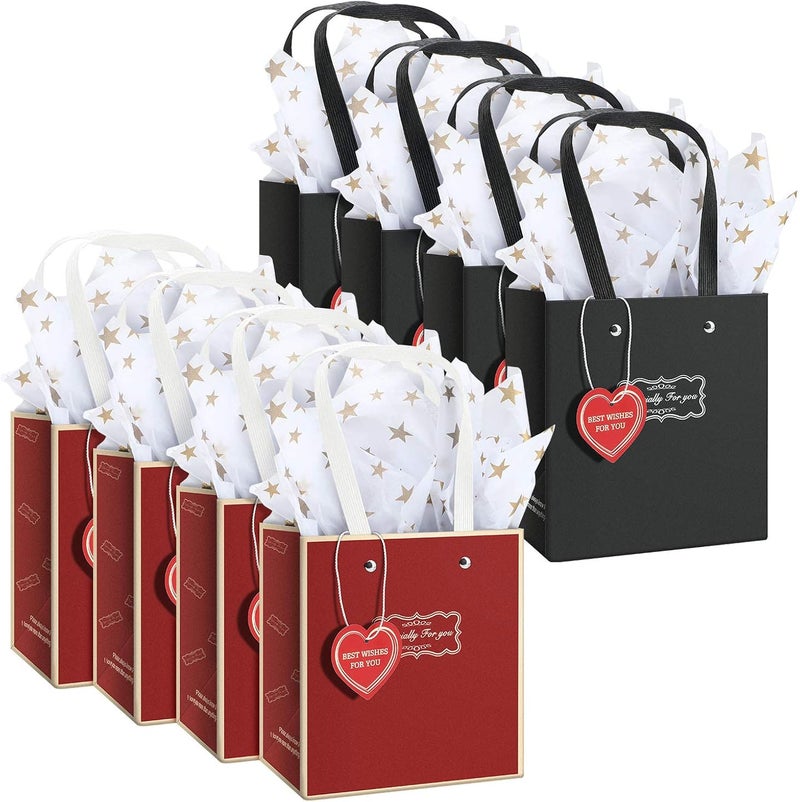 cheekyglo 8 Pieces Valentine's Day Gift Bags with Heart-Shaped Tags and Star Tissue Paper for Christmas Valentine Grooms Bride Birthdays Wedding Anniversary Bridesmaids Groomsman - Image 1