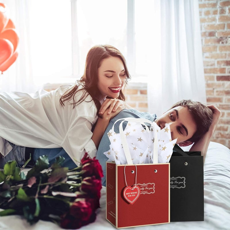 cheekyglo 8 Pieces Valentine's Day Gift Bags with Heart-Shaped Tags and Star Tissue Paper for Christmas Valentine Grooms Bride Birthdays Wedding Anniversary Bridesmaids Groomsman - Image 5