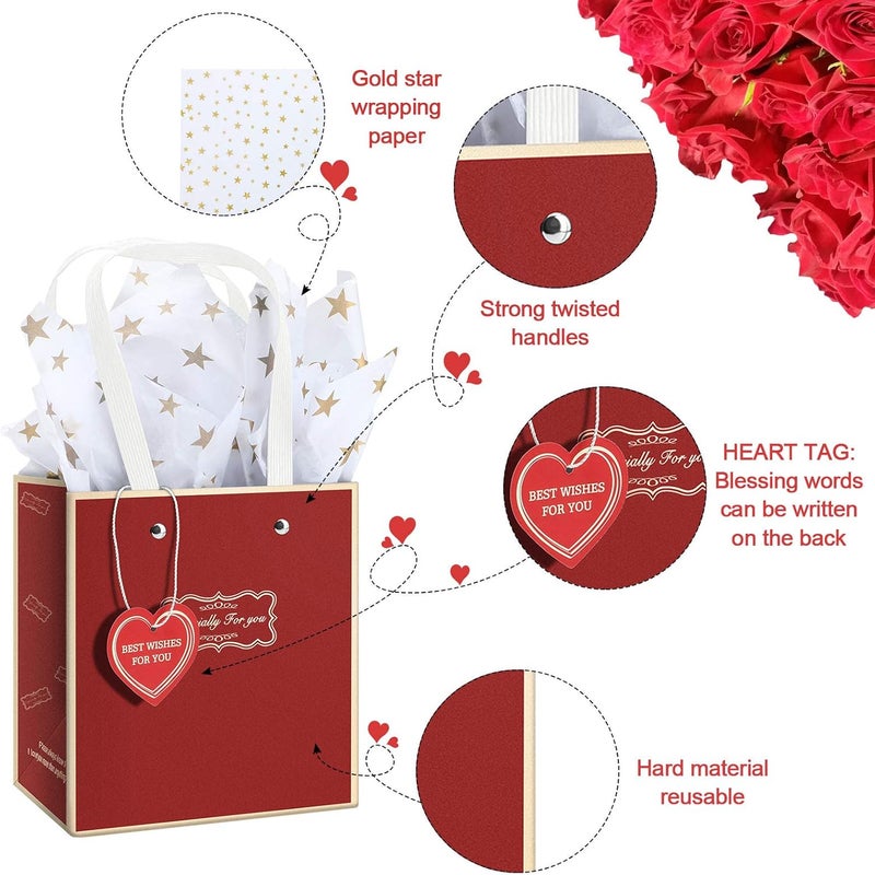cheekyglo 8 Pieces Valentine's Day Gift Bags with Heart-Shaped Tags and Star Tissue Paper for Christmas Valentine Grooms Bride Birthdays Wedding Anniversary Bridesmaids Groomsman - Image 3