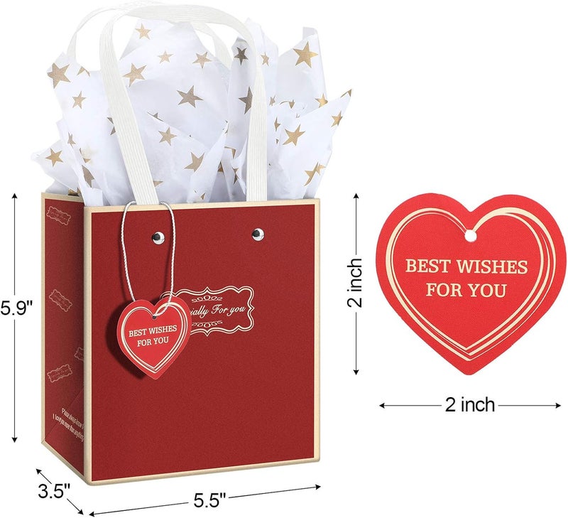 cheekyglo 8 Pieces Valentine's Day Gift Bags with Heart-Shaped Tags and Star Tissue Paper for Christmas Valentine Grooms Bride Birthdays Wedding Anniversary Bridesmaids Groomsman - Image 2
