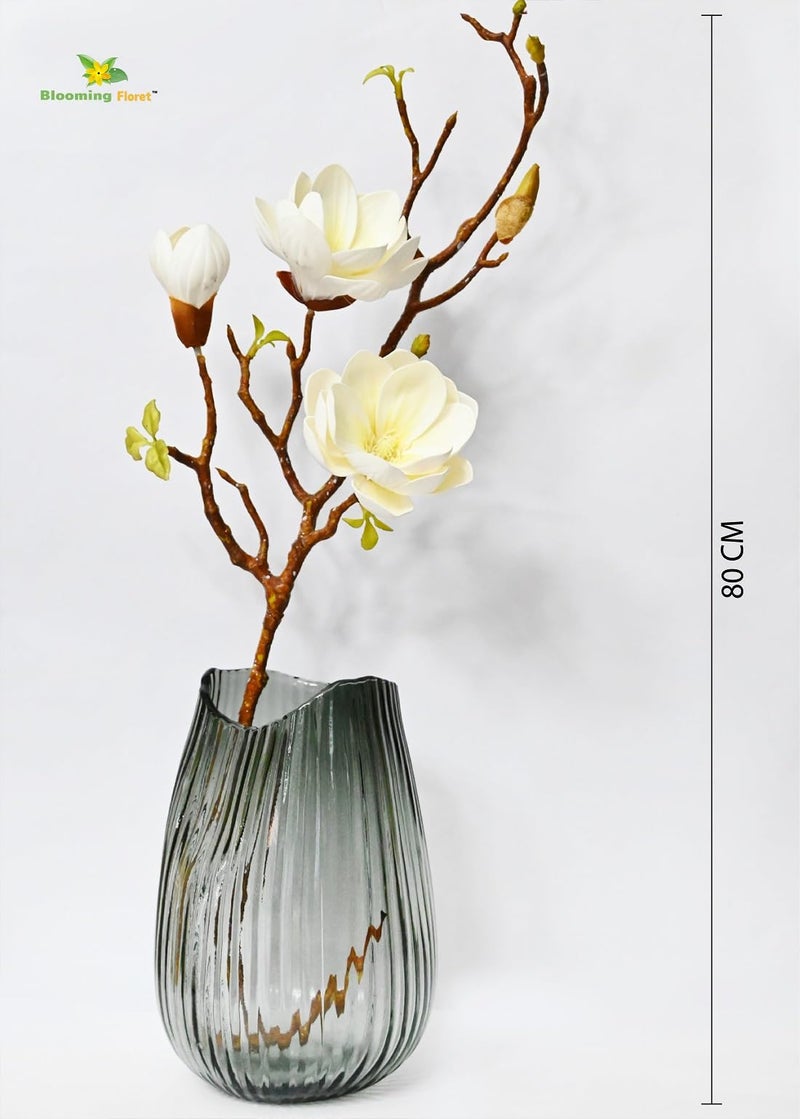 Blooming Floret Artificial Magnolia Ikebana Flower Stick | 80 cm Tall | Realistic Faux Magnolia Stem for Home Décor, Office, Weddings & Gifting | Natural-Looking White Flower - Image 4