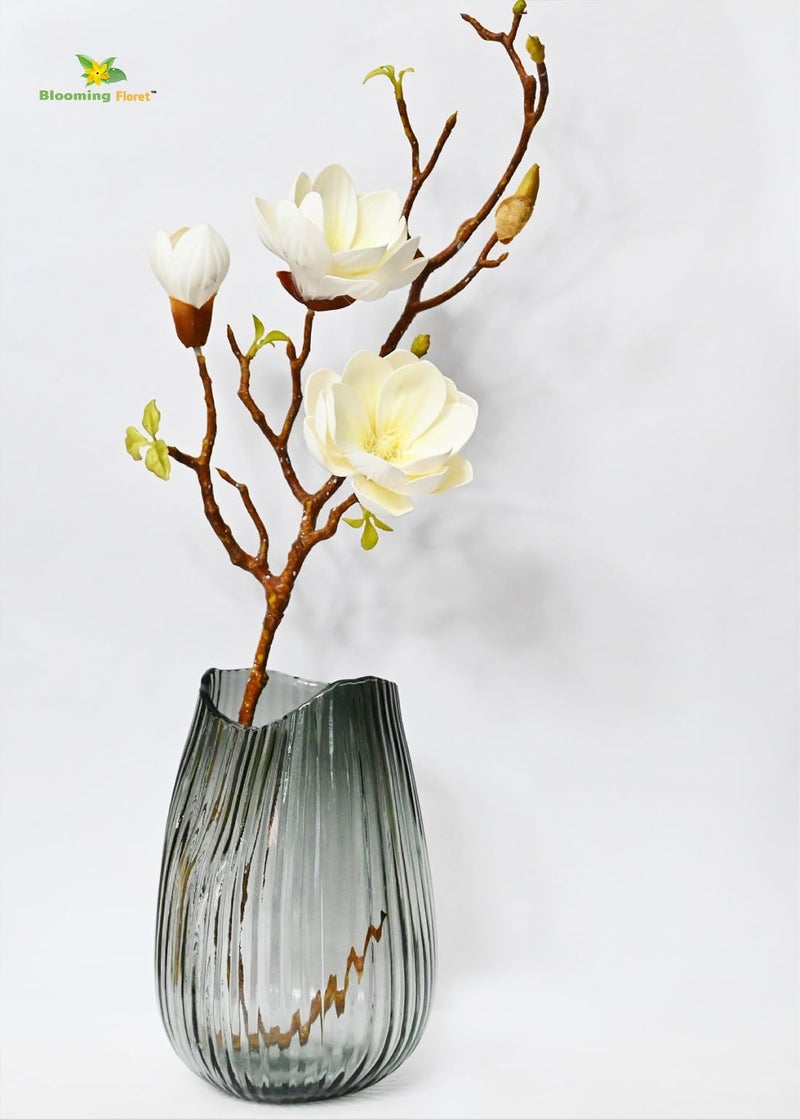 Blooming Floret Artificial Magnolia Ikebana Flower Stick | 80 cm Tall | Realistic Faux Magnolia Stem for Home Décor, Office, Weddings & Gifting | Natural-Looking White Flower - Image 1