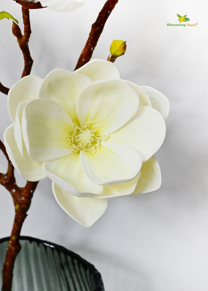 Blooming Floret Artificial Magnolia Ikebana Flower Stick | 80 cm Tall | Realistic Faux Magnolia Stem for Home Décor, Office, Weddings & Gifting | Natural-Looking White Flower - Image 2