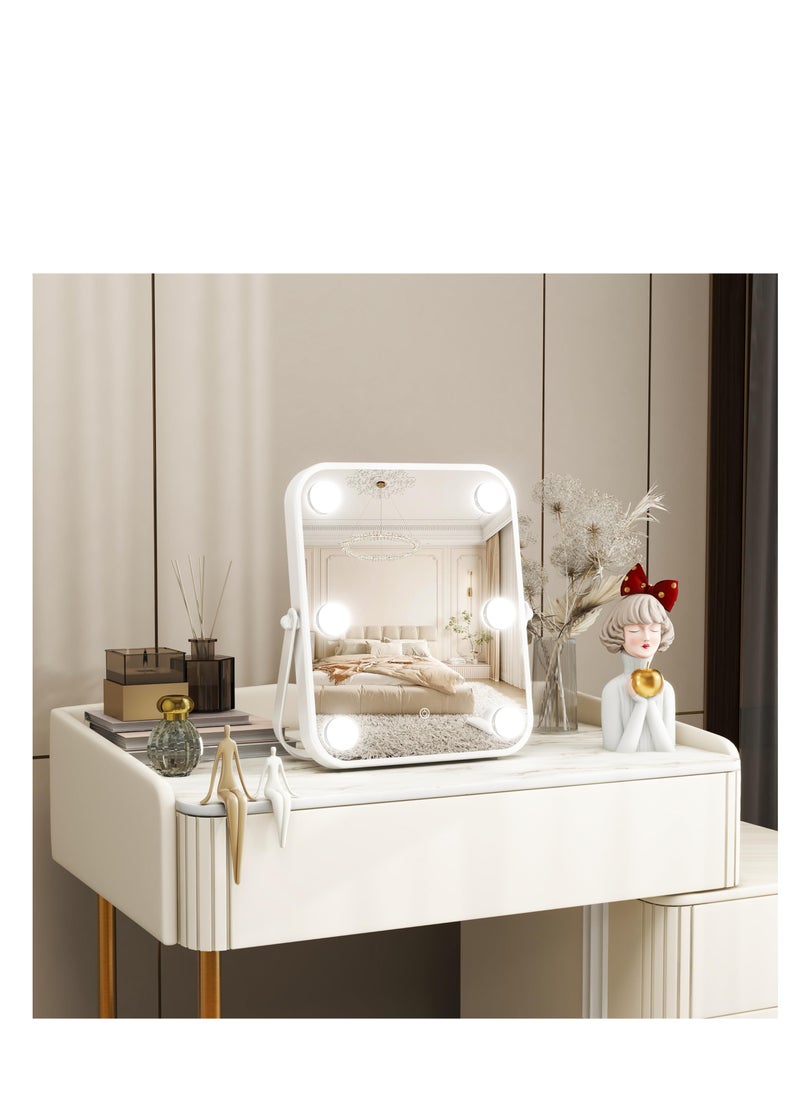XiuWoo - Vanity Mirror with Lights, Hollywood Makeup Mirror with Light, 10"x12" Lighted Desktop Makeup Mirror with 6 Dimmable LED Bulbs, Cosmetic Makeup Mirror with Stand, Smart Touch Control - Image 1