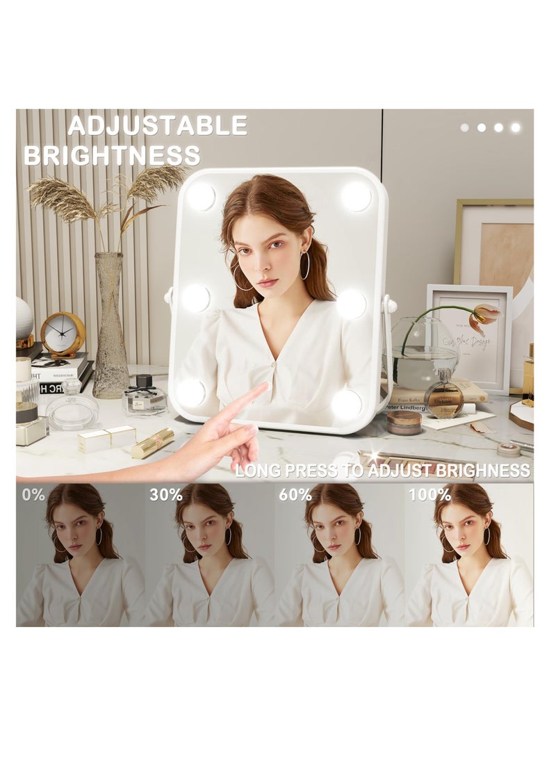 XiuWoo - Vanity Mirror with Lights, Hollywood Makeup Mirror with Light, 10"x12" Lighted Desktop Makeup Mirror with 6 Dimmable LED Bulbs, Cosmetic Makeup Mirror with Stand, Smart Touch Control - Image 1