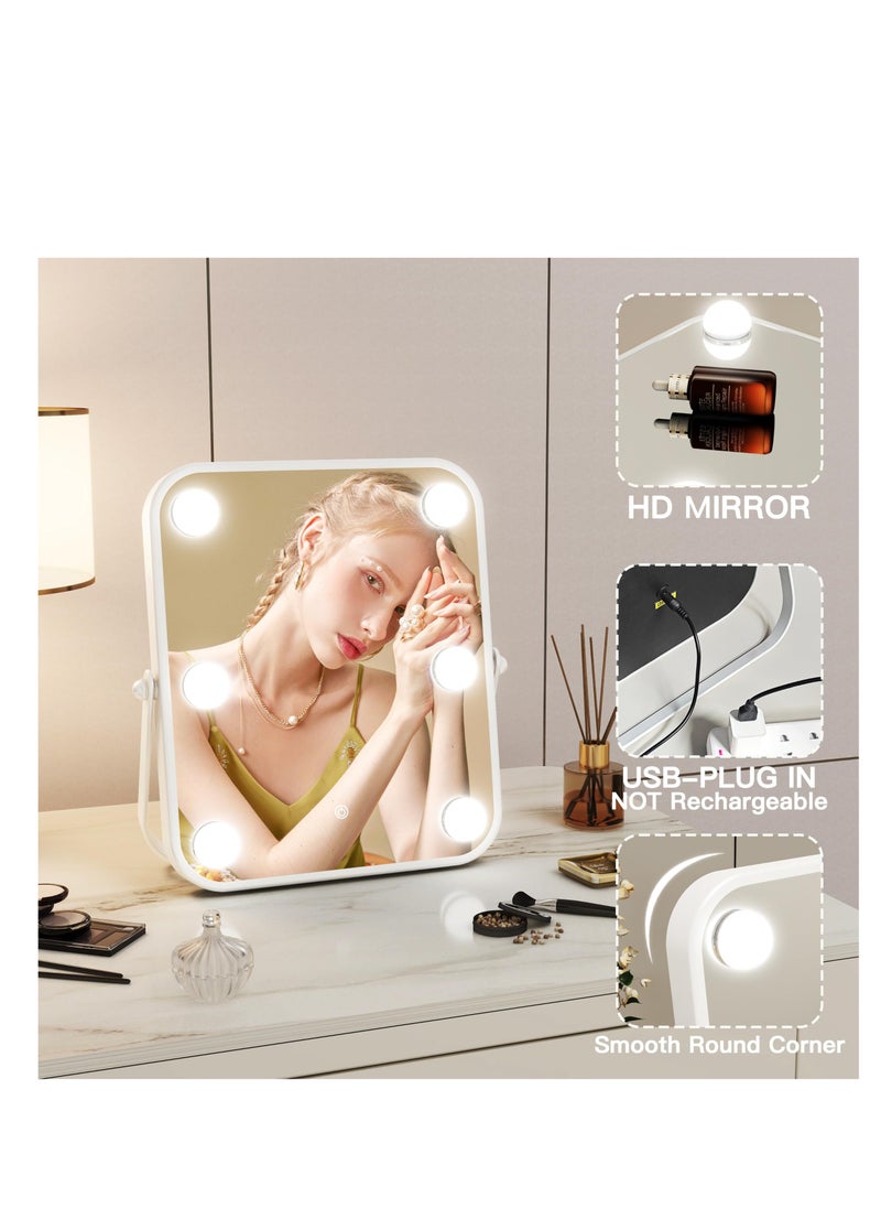 XiuWoo - Vanity Mirror with Lights, Hollywood Makeup Mirror with Light, 10"x12" Lighted Desktop Makeup Mirror with 6 Dimmable LED Bulbs, Cosmetic Makeup Mirror with Stand, Smart Touch Control - Image 1