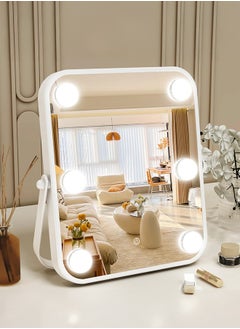 Vanity Mirror with Lights, Hollywood Makeup Mirror with Light, 10"x12" Lighted Desktop Makeup Mirror with 6 Dimmable LED Bulbs, Cosmetic Makeup Mirror with Stand, Smart Touch Control