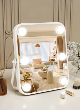 Vanity Mirror with Lights, Hollywood Makeup Mirror with Light, 10"x12" Lighted Desktop Makeup Mirror with 6 Dimmable LED Bulbs, Cosmetic Makeup Mirror with Stand, Smart Touch Control - pzsku/Z3AD5D4EE6D6B47356ADCZ/45/_/1736753796/c6b1a9ba-6b0d-4731-96f7-7d066b42d54d