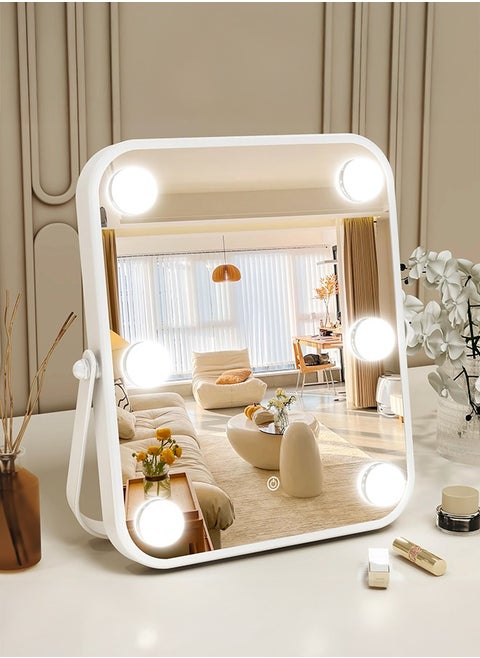 Vanity Mirror with Lights, Hollywood Makeup Mirror with Light, 10"x12" Lighted Desktop Makeup Mirror with 6 Dimmable LED Bulbs, Cosmetic Makeup Mirror with Stand, Smart Touch Control