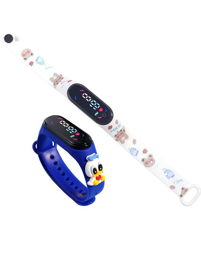 2 Pieces Cartoon Kids LED Electronic Waterproof Touch Watch