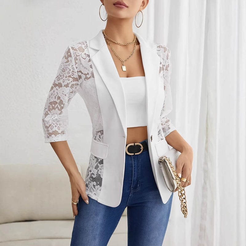 Elegant Lace Panel Blazer for Women - Image 1