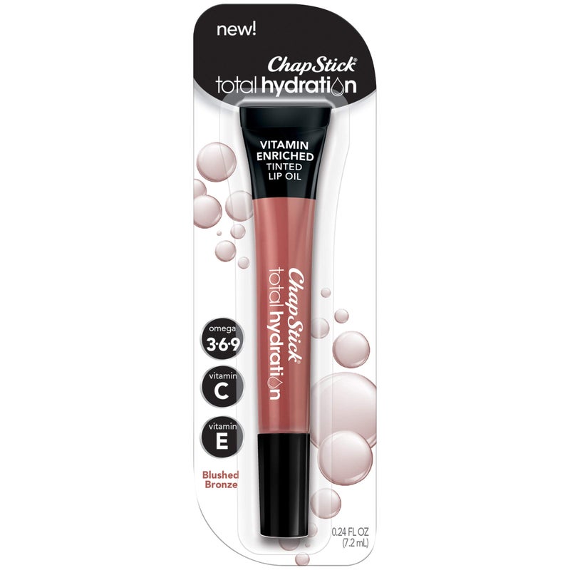 ChapStick Total Hydration Vitamin Enriched Tinted Lip Oil (Blushed Bronze, 1 Tube), Vitamin C, Vitamin E, Contains Omega 3 6 9, 0.24 Ounce - Image 1