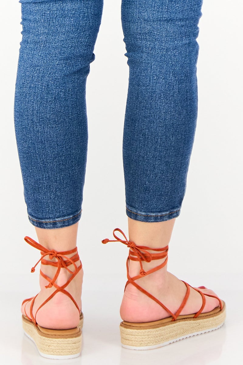 NINE WEST Women Candid Tie Closure Sandal, Medium Red - Image 3