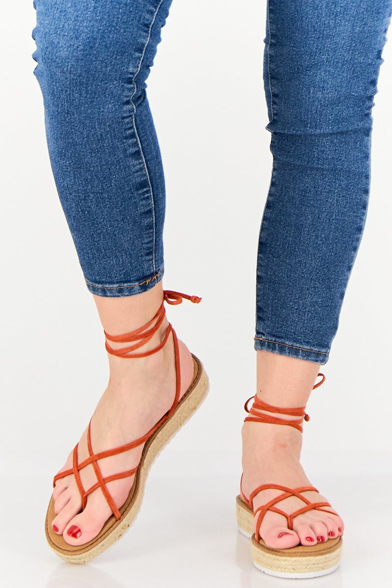 NINE WEST Women Candid Tie Closure Sandal, Medium Red - Image 1