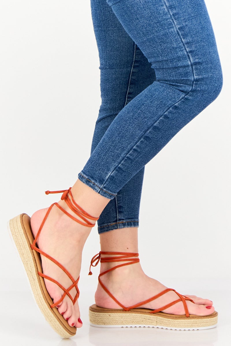 NINE WEST Women Candid Tie Closure Sandal, Medium Red - Image 2