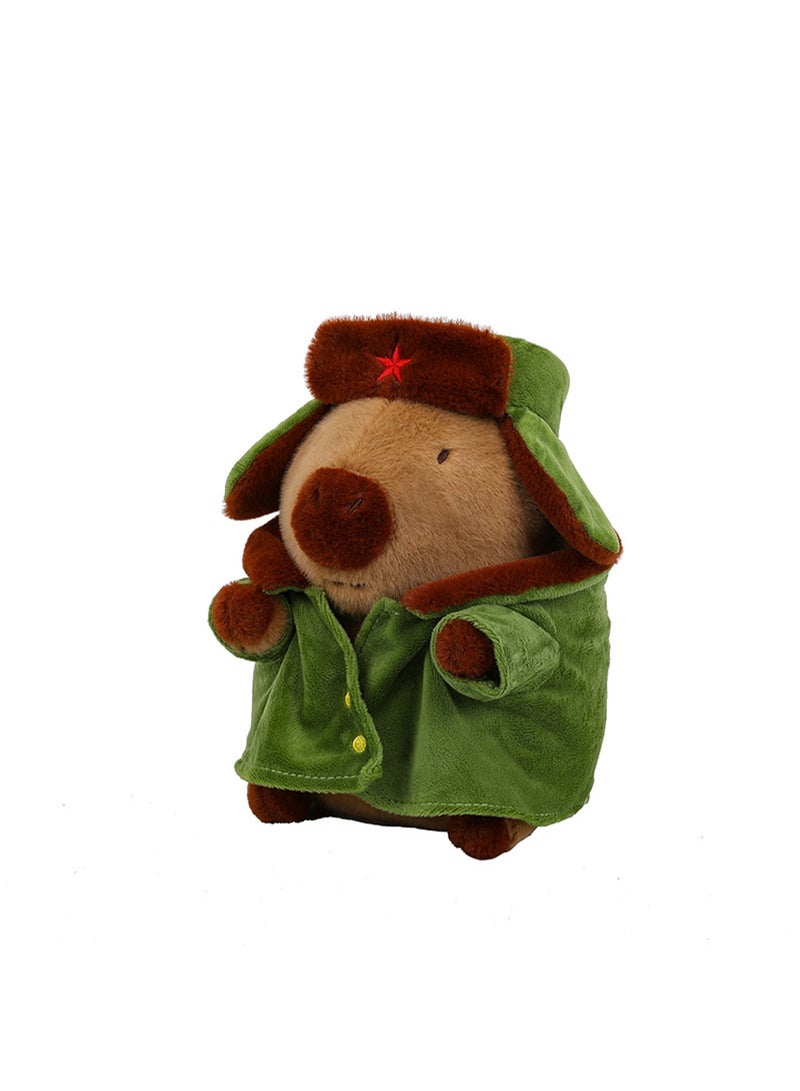 Cute Capybara Plush Toy Soft Stuffed Cute Doll Gift for Boys and Girls of All Ages (Green Coat + Hat) Style - 28cm  - Image 1