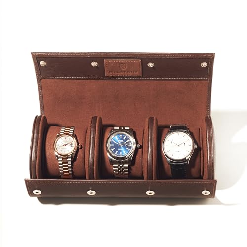 BILLSTONE Voyager 3 Brown Watch Roll Travel Watch Case for 2 Watches Genuine Leather with Velvet Interior - Image 1