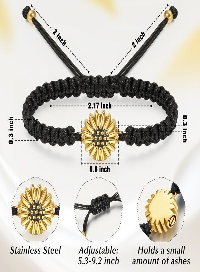 abooxiu Urn Bracelet for Ashes Sunflower Cremation Jewerlry Ashes Bracelet Memorial Cremation Bracelets Urn Jewelry for Ashes of Loved Ones Adjustable Braided Rope for Women - Image 2