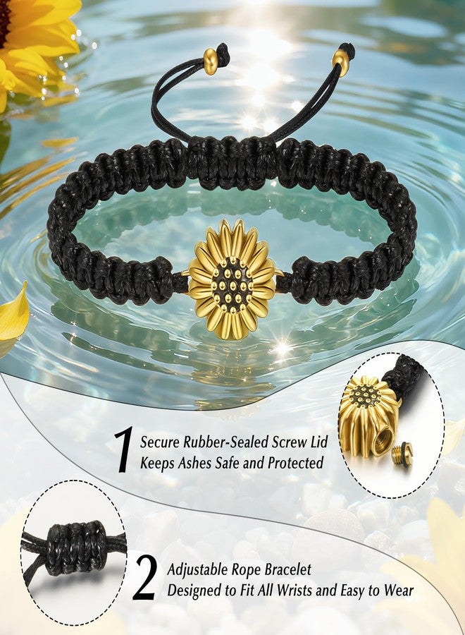 abooxiu Urn Bracelet for Ashes Sunflower Cremation Jewerlry Ashes Bracelet Memorial Cremation Bracelets Urn Jewelry for Ashes of Loved Ones Adjustable Braided Rope for Women - Image 3