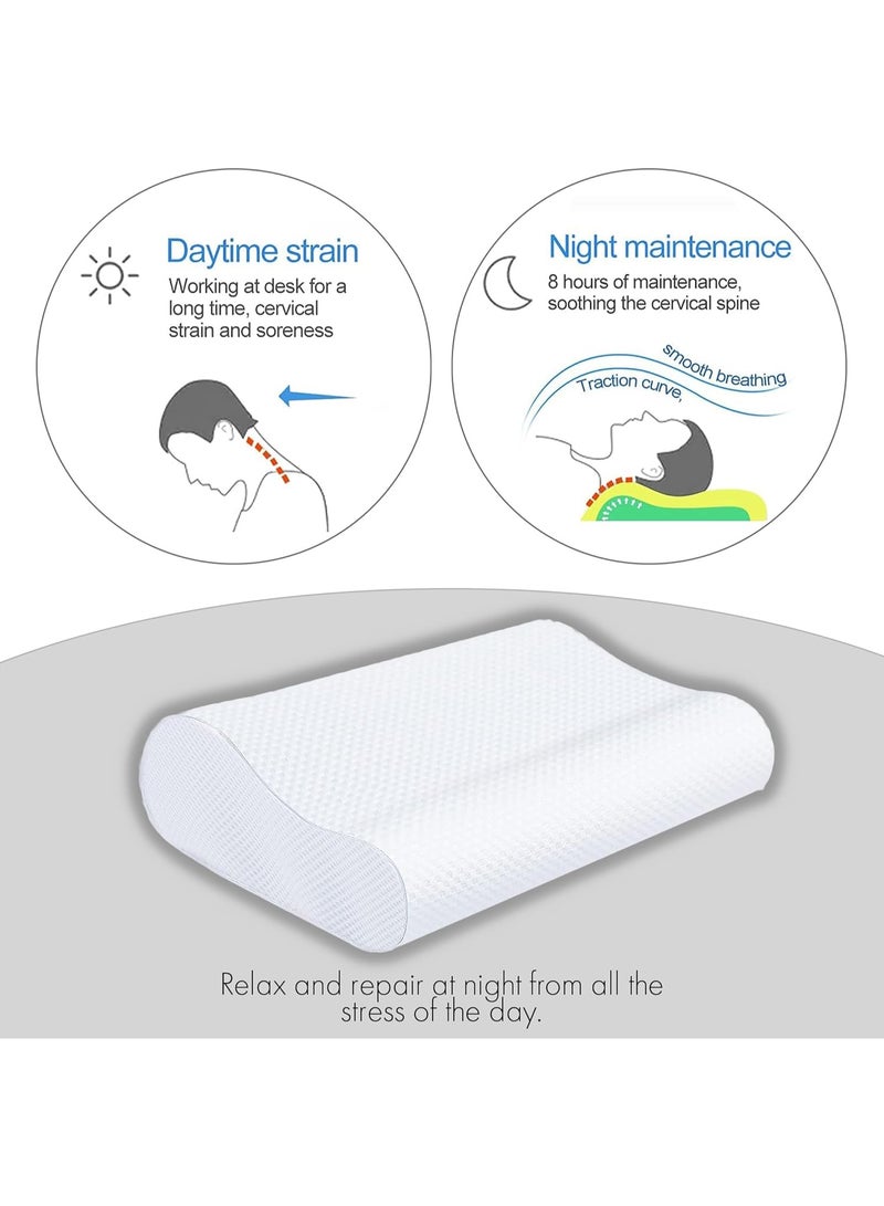 Ergonomic Memory Foam Pillow for Neck Pain Relief – Contoured Orthopedic Support for Side and Back Sleepers – High-Density Cervical Bed Pillow with Breathable, Washable Cover – 30 x 50 cm, White - Image 2