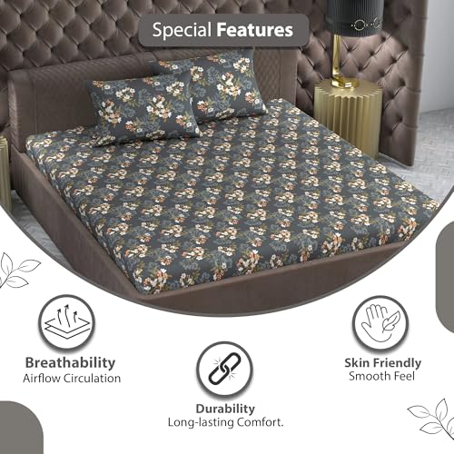Divine Casa 144 TC 100% Cotton Double Bedsheet Set with 2 Pillow Covers | Soft and Breathable | Graphite Shade - Double Bed (222 X 254 cm) - Image 5