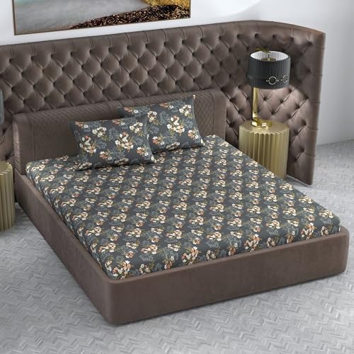 Divine Casa 144 TC 100% Cotton Double Bedsheet Set with 2 Pillow Covers | Soft and Breathable | Graphite Shade - Double Bed (222 X 254 cm) - Image 1