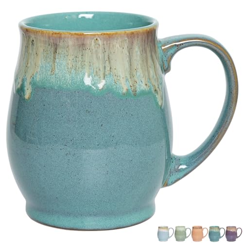 Bosmarlin Extra Large Ceramic Coffee Mug 24 Oz Dishwasher and Microwave Safe Big Oversized Tea Cup Reactive Glaze Peacock Blue - Image 1
