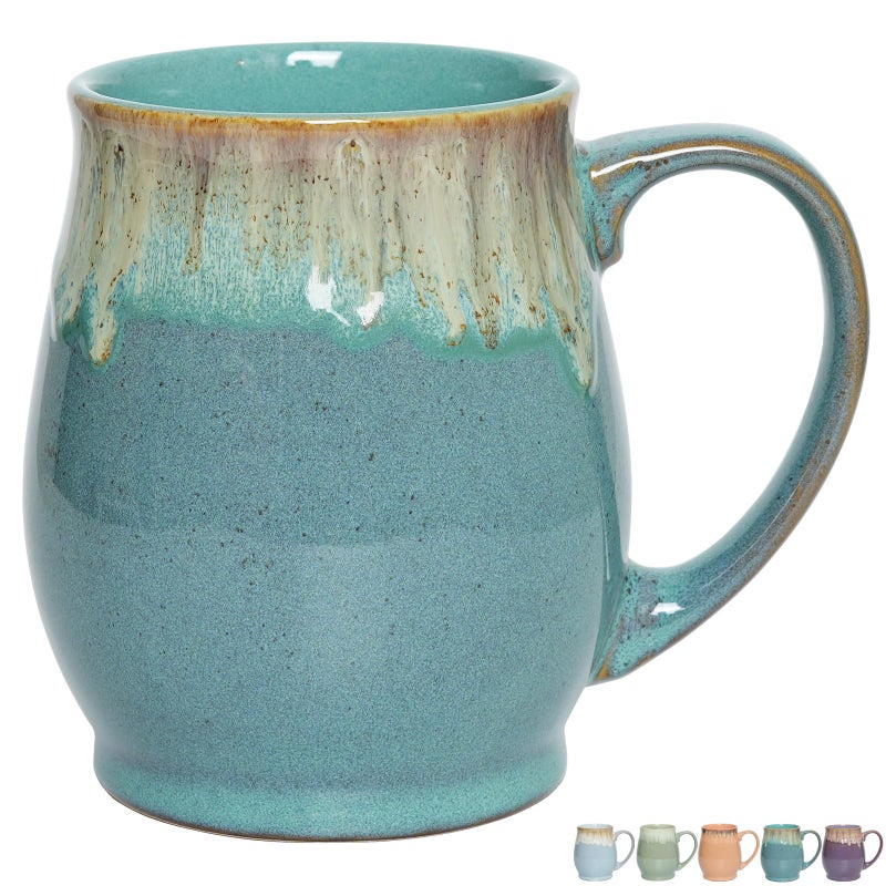 Bosmarlin Extra Large Ceramic Coffee Mug 24 Oz Dishwasher and Microwave Safe Big Oversized Tea Cup Reactive Glaze Peacock Blue - Image 2