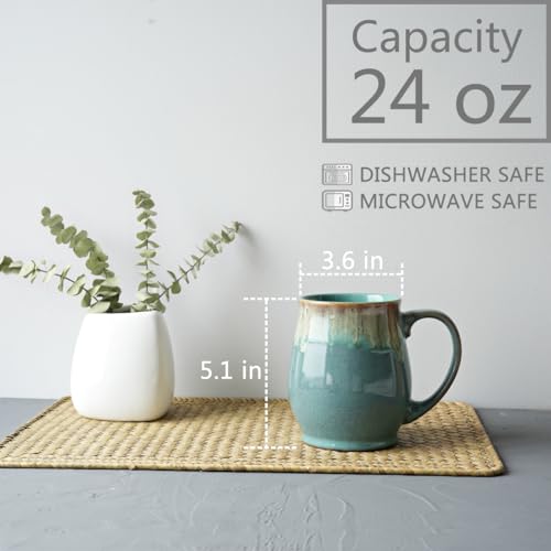 Bosmarlin Extra Large Ceramic Coffee Mug 24 Oz Dishwasher and Microwave Safe Big Oversized Tea Cup Reactive Glaze Peacock Blue - Image 3