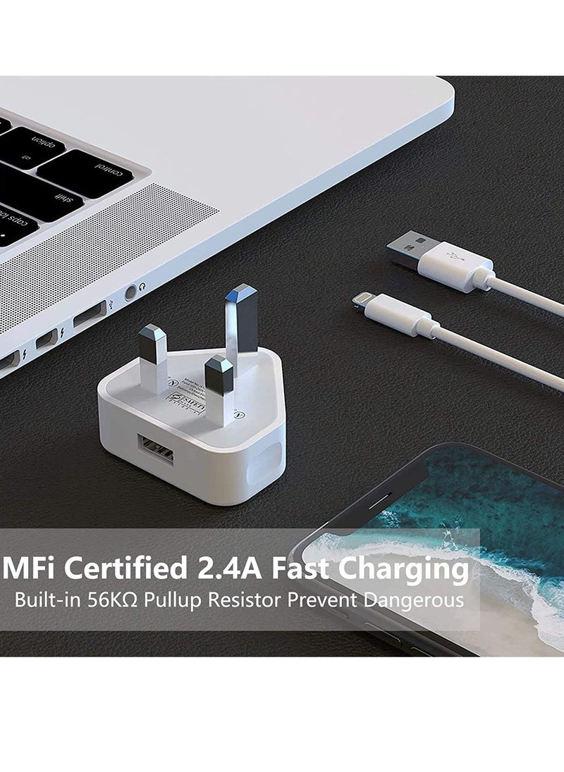 Generic - iPhone Charger Plug and Lightning Cable【Apple MFi Certified】2 Pack 3 pin USB Fast Wall Charging Power Adapter with 2 Pack 1M Lightning to USB Fast Charging Cord for iPhone 14/13/12/11/XS/X/8/7/6 - Image 1