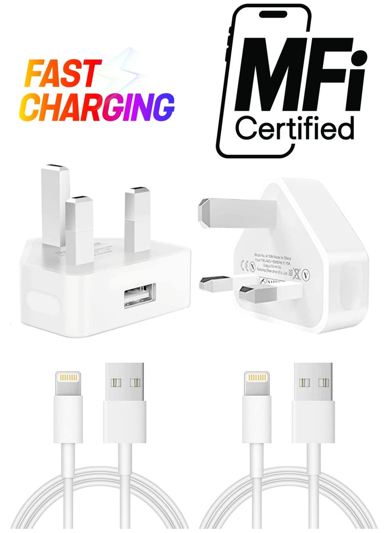 Generic - iPhone Charger Plug and Lightning Cable【Apple MFi Certified】2 Pack 3 pin USB Fast Wall Charging Power Adapter with 2 Pack 1M Lightning to USB Fast Charging Cord for iPhone 14/13/12/11/XS/X/8/7/6 - Image 1