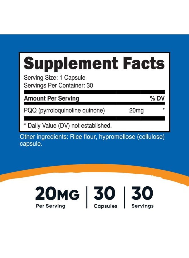 Nutricost PQQ (Pyrroloquinoline Quinone) 20mg, 30 Capsules - Vegetarian Capsules, Non-GMO, Gluten Free - Image 2