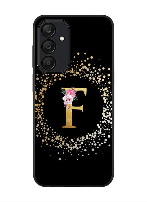 Rugged Black edge case for Samsung Galaxy A25, Slim fit Thin Cover- Custom Monogram Initial Letter Floral Pattern Alphabet- F (Black)