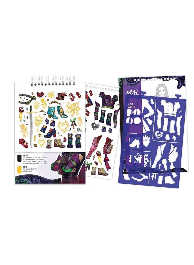 Make It Real دفتر رسم ديزني ديسندانتس 3. كتاب رسم وتلوين تصميم الأزياء للبنات. يتضمن صفحات رسم إيفي وديسندانتس 3 واستنسلات وملصقات ودليل تصميم - Image 5