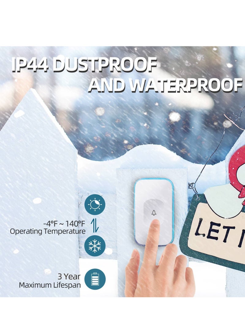 SYOSI Wireless Doorbells for Home Battery Operated Doorbell at 1200 Feet, Mini Waterproof Doorbell with Flashing Light 36 Melodies 4 Volume Levels, 2 Portable Receivers & 1 Touch Button (White)  - Image 4
