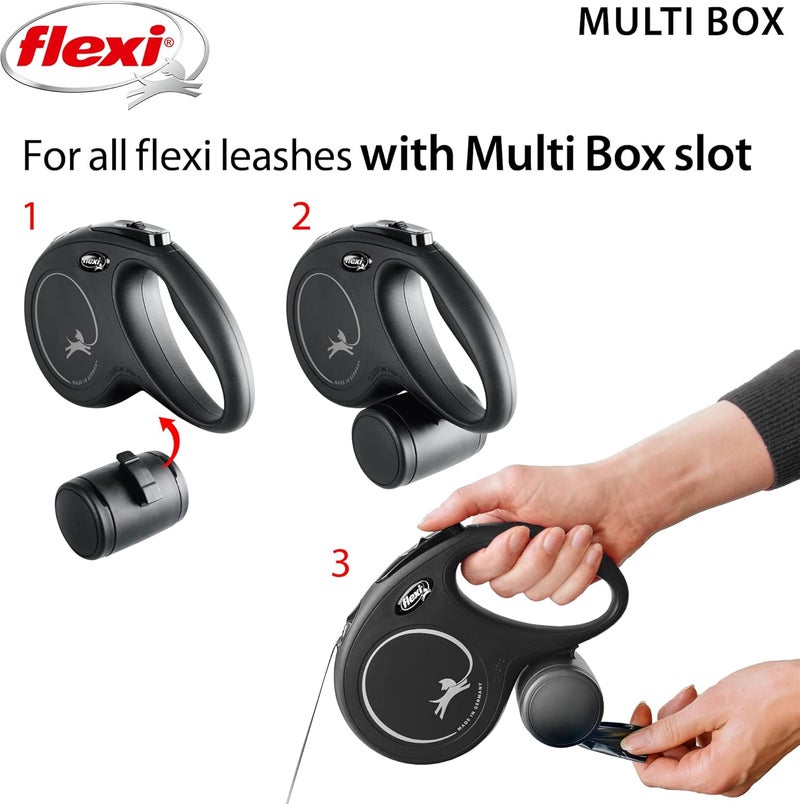 Flexi صندوق فليكسى متعدد الاستخدامات مع حبال قابلة للسحب وحامل أكياس الفضلات ومكافآت الكلاب للتدريب صندوق متعدد الأغراض أسود - Image 2