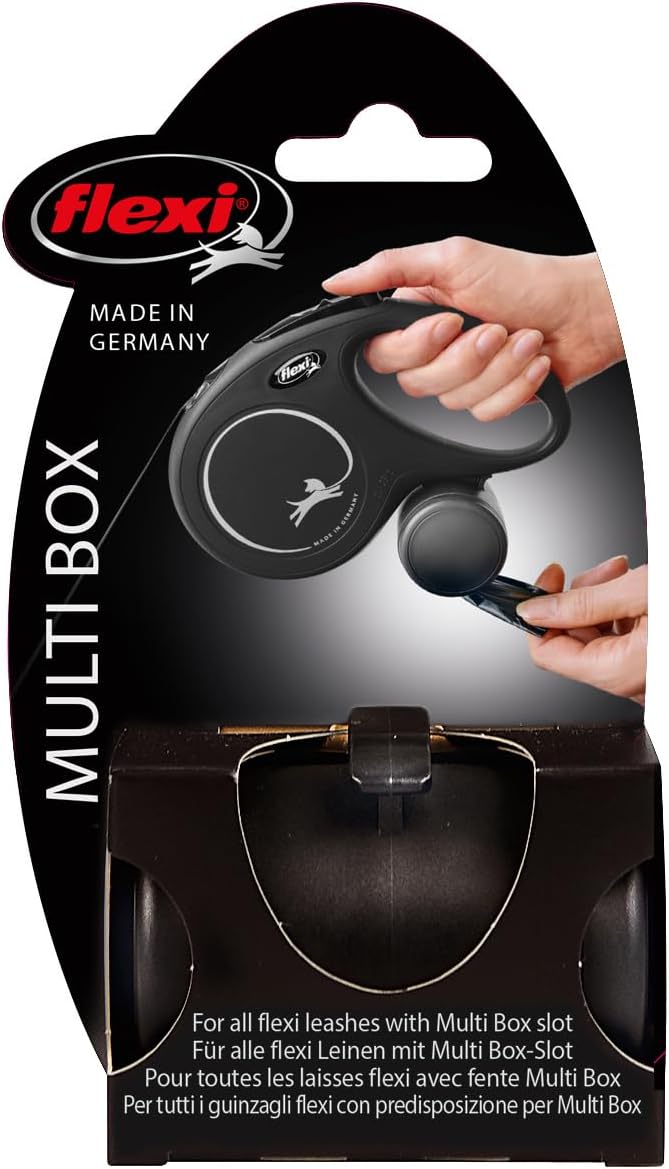 Flexi صندوق فليكسى متعدد الاستخدامات مع حبال قابلة للسحب وحامل أكياس الفضلات ومكافآت الكلاب للتدريب صندوق متعدد الأغراض أسود - Image 4