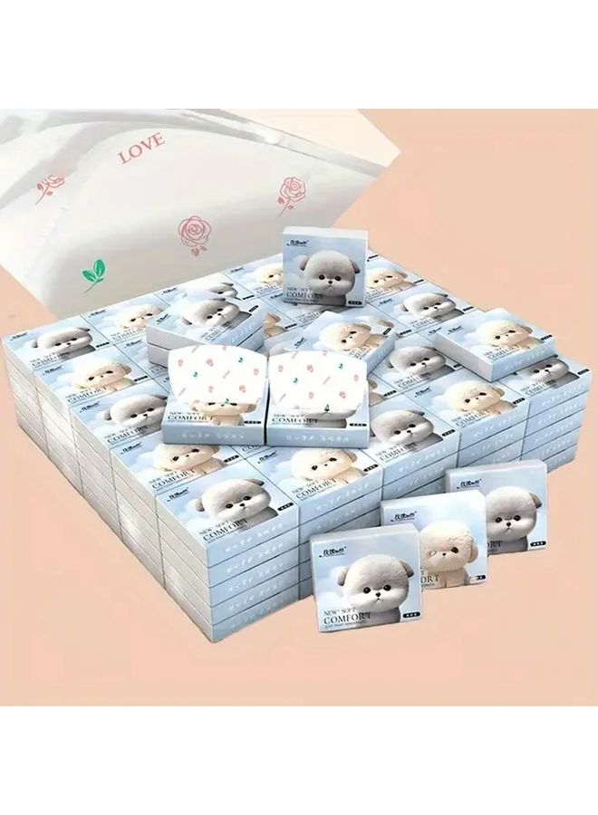 6 عبوات مناديل وجه ناعمة 4 طبقات محمولة للوجه والمرحاض مطبوعة بزهور حيوانات لطيفة، مغلفة بشكل فردي للسفر، خالية من الصبغة للبشرة الحساسة - Image 3